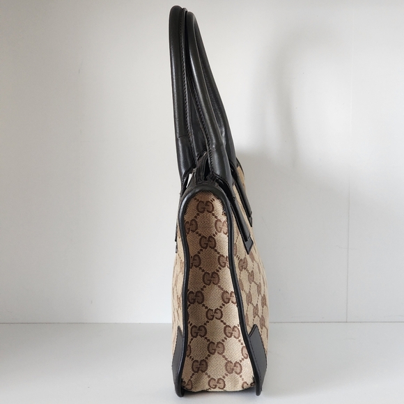 Vintage Gucci GG Supreme Monogram Canvas Brown Leather Mini Zippered Tote Bag - Picture 13 of 16